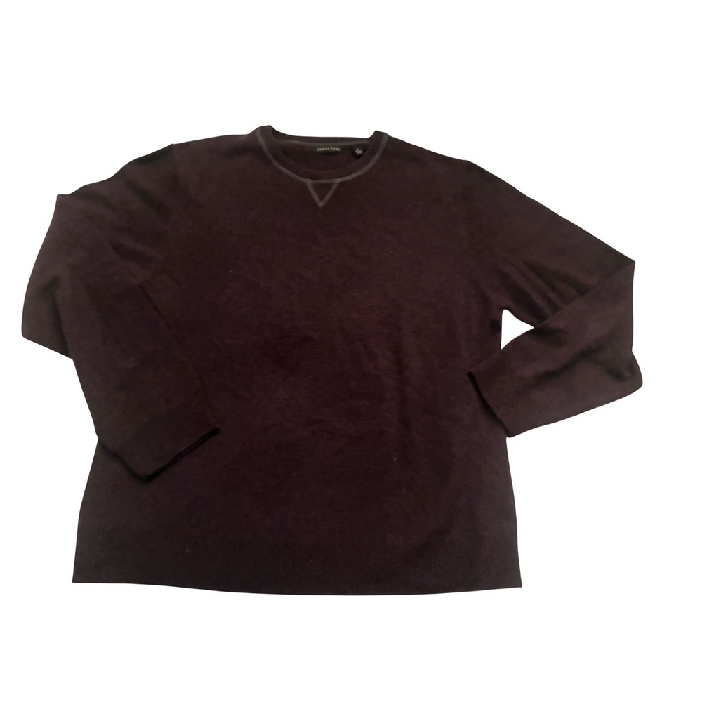 Structure Mens 100% Cashmere Sweater Burgundy‎ Crewneck V-Stitch Made in Japan L